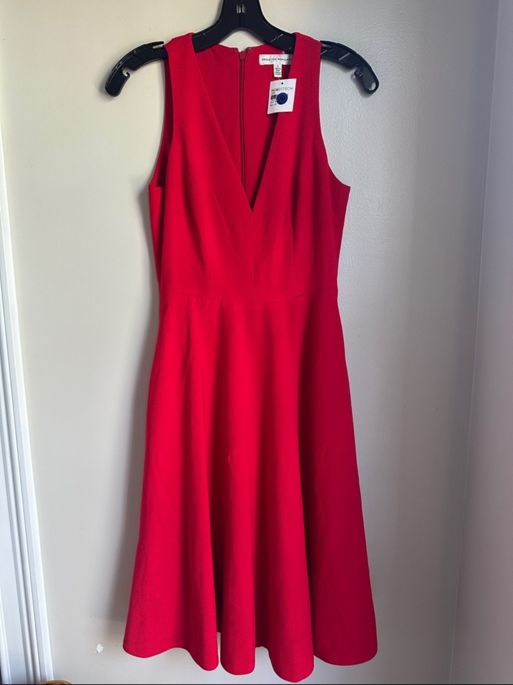 Tahari ASL Red Sleeveless V-Neck Midi Fit-and-Flare Dress
